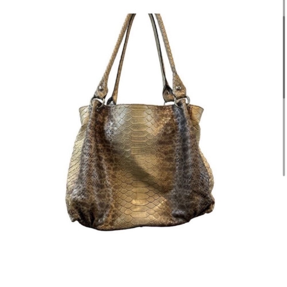 Cavalcanti Women's Brown Leather Tote Bag Reptile Embossing Casual - Picture 3 of 15